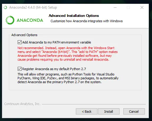anaconda installer PATH warning